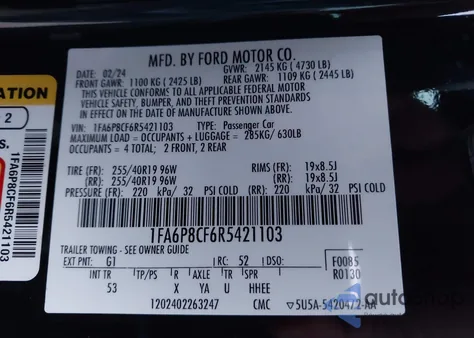 2024 Ford Mustang Gt Premium Fastback from USA, damaged, VIN 1FA6P8CF6R5421103